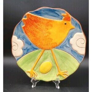 Molde Portugal Pottery Plate Hand Painted Raised Relief Chicken Egg Decorative